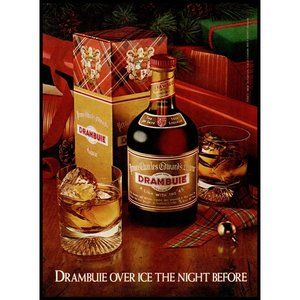 1982 Drambuie Liqueur Vintage Print Ad Christmas Gift Box Tree Ribbon Wall Art
